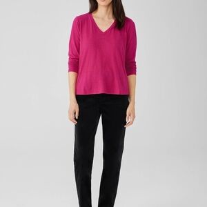 💗 Eileen Fisher Magenta Long Sleeve V-Neck Top Size M